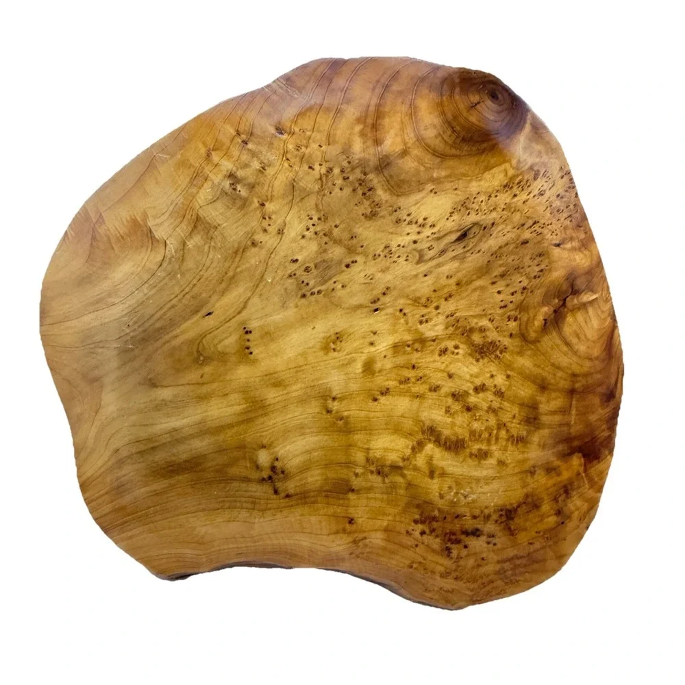 Vintage Teak Burl Wood Live Edge Tray Bowl Rustic Organic Modern Centerpiece 13